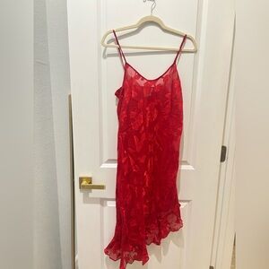❤️ VINTAGE Inner Most Red Floral Burnout Slip Dress with Rosette❤️
